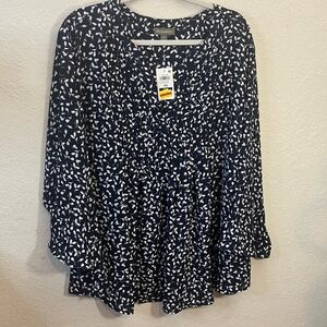 Style & Co. Navy and White floral Blouse